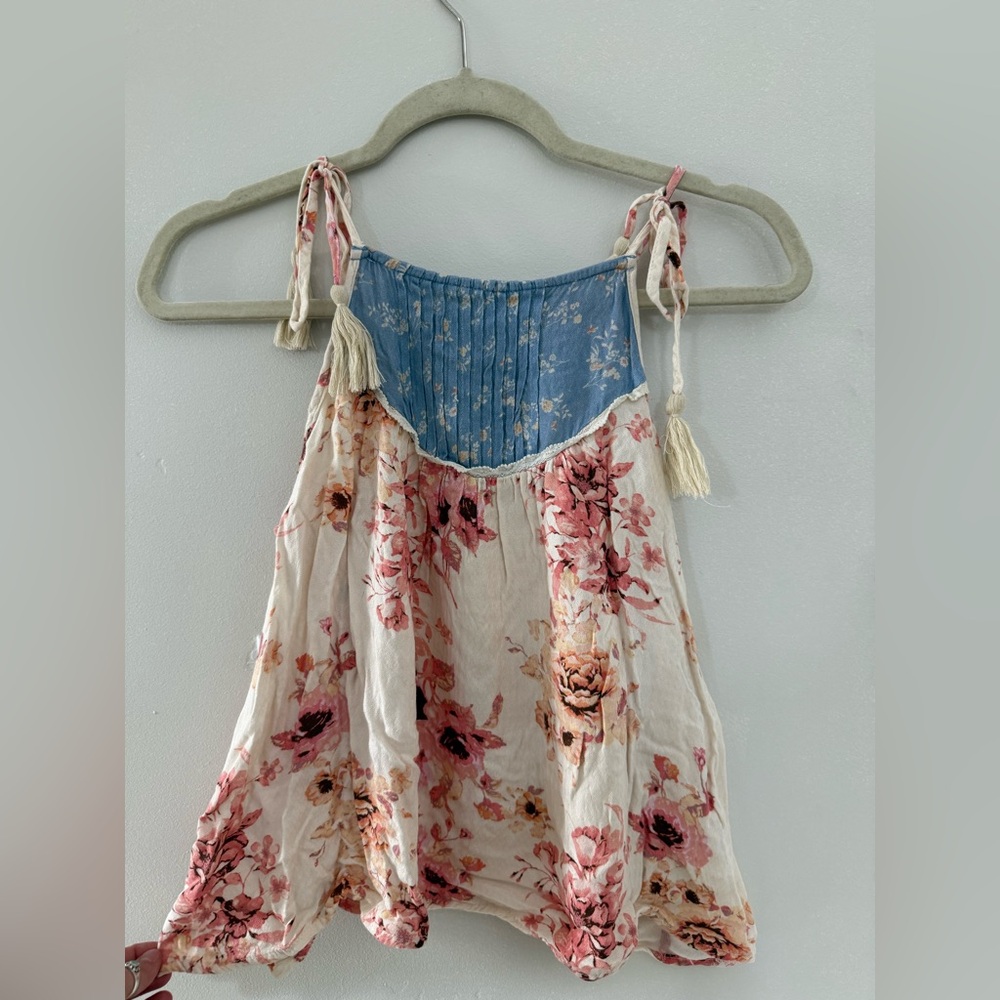 Blue Blush Floral Tie-Strap Blouse
